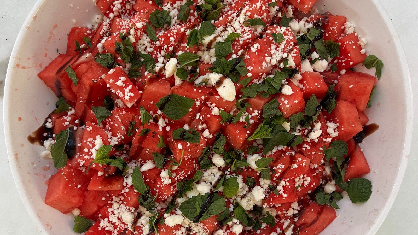 Image of Watermelon Salad with Mint, Feta, & Balsamic 