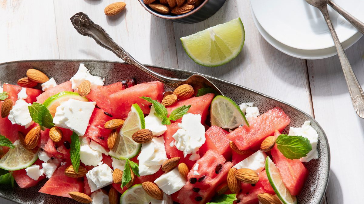 Image of Watermelon Almond Feta Cheese Salad