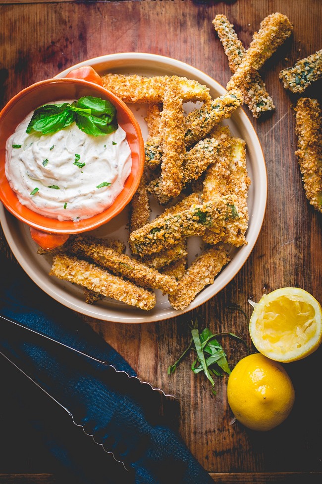 Image of Baked Breaded Zucchini Sticks with Greek Yogurt Dip