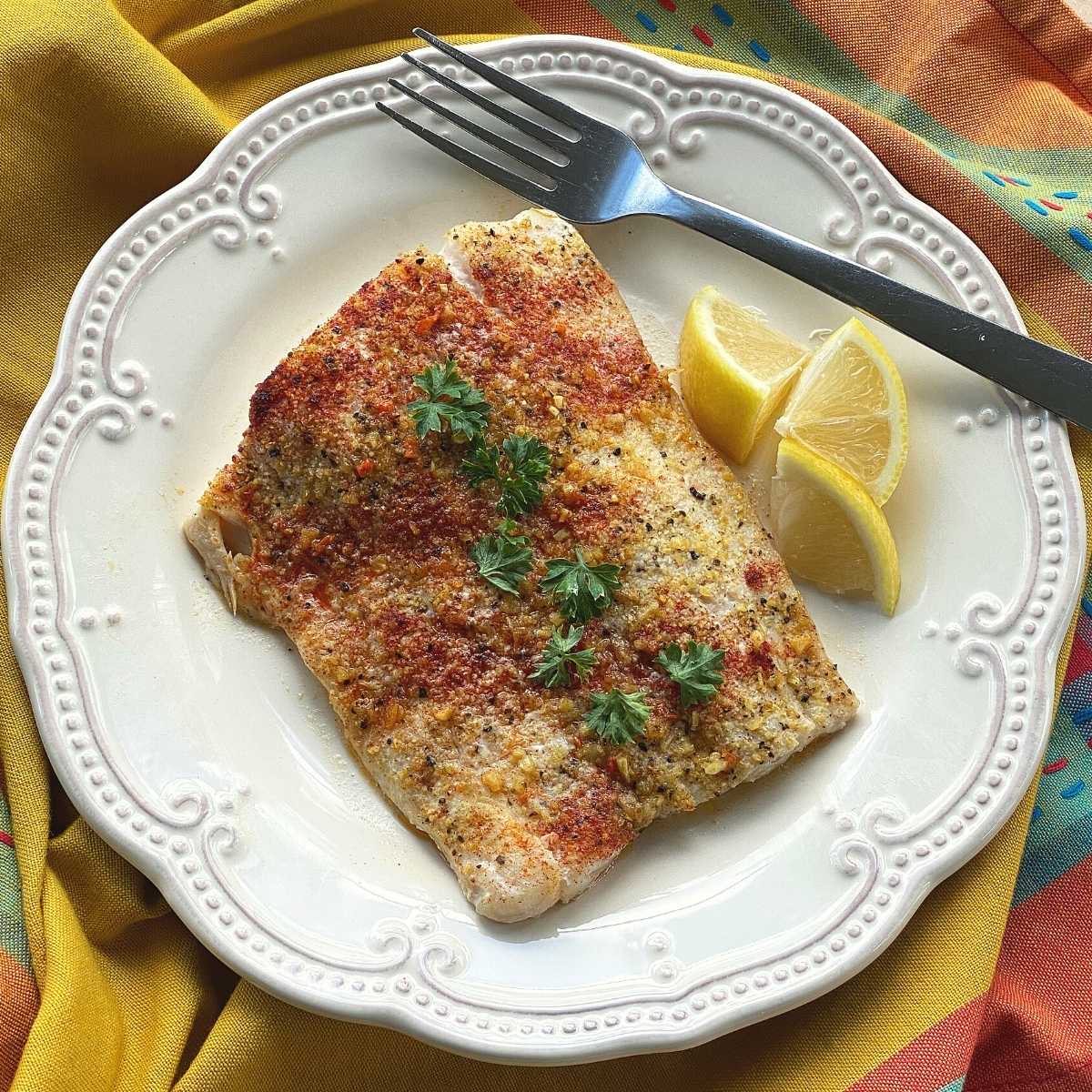 Baked Corvina Recipe with Lemon Pepper Crust