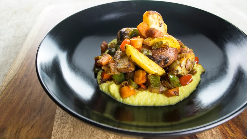 Image of Tandoori Vegetable Hash with Roasted Turmeric-Cauliflower Polenta