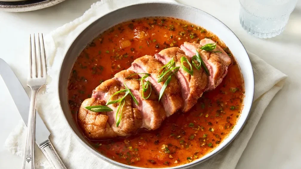 Image of Crispy Duck Breasts With Pineapple-Scallion Sauce