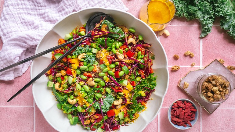 Image of Kale Salad with Turmeric Carrot Ginger Dressing Recipe