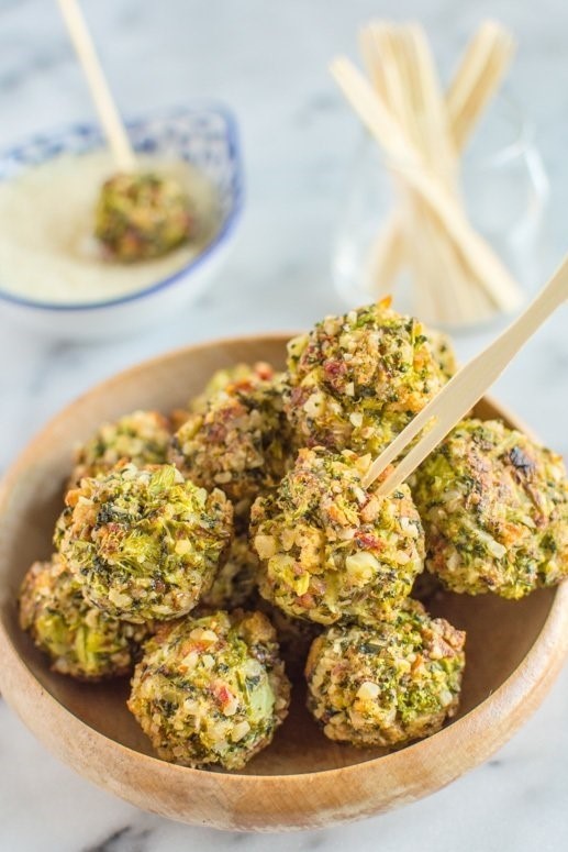 Image of Cheesy Broccoli Tots & Cheddar Onion Sauce