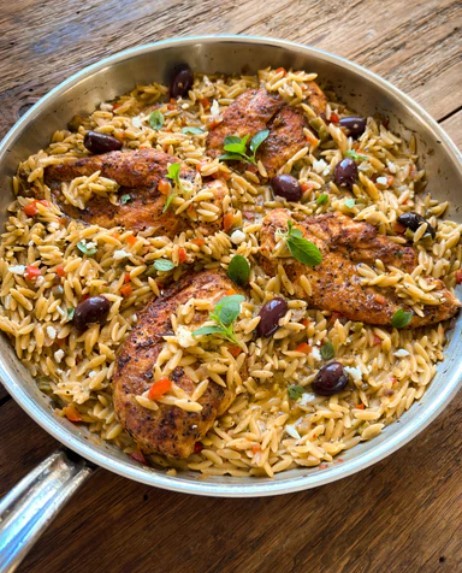 Image of Greek Chicken Orzo Skillet