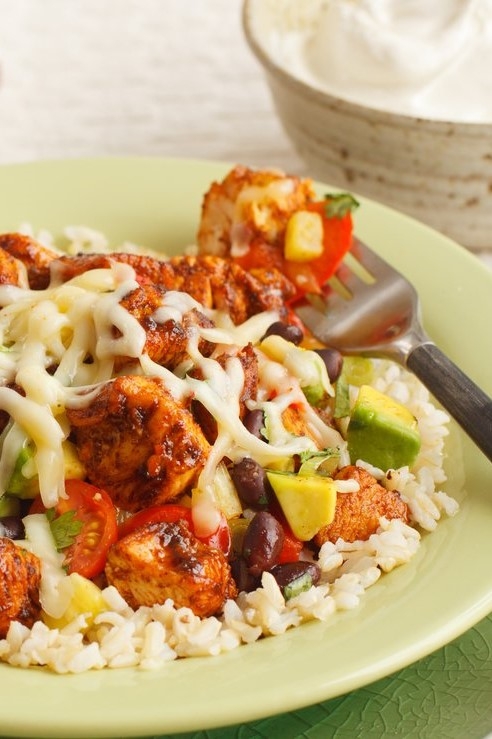 Chicken Fajita Bowls with Pineapple Black Bean Salsa