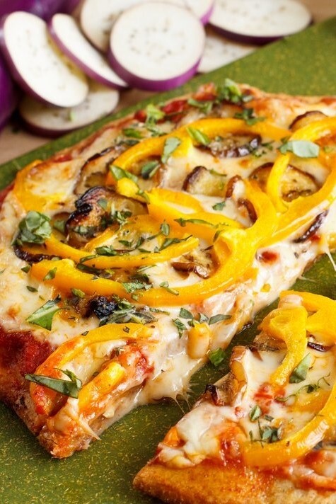 Chinese Aubergine Pizza with Cheddar & Fresh Herbs