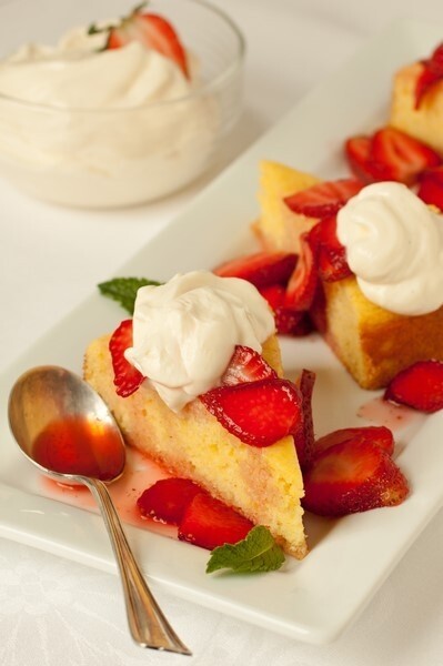 Image of Cornmeal Cake with Strawberries & Whipped Yogurt Cream