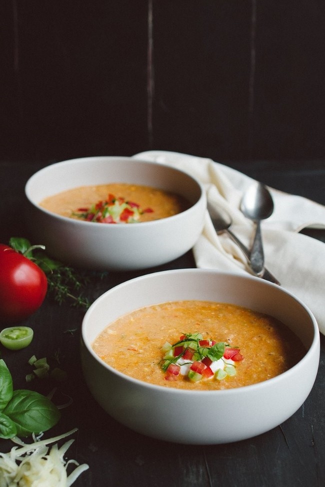 Image of Creamy Red & Green Tomato Soup with Light Cheddar