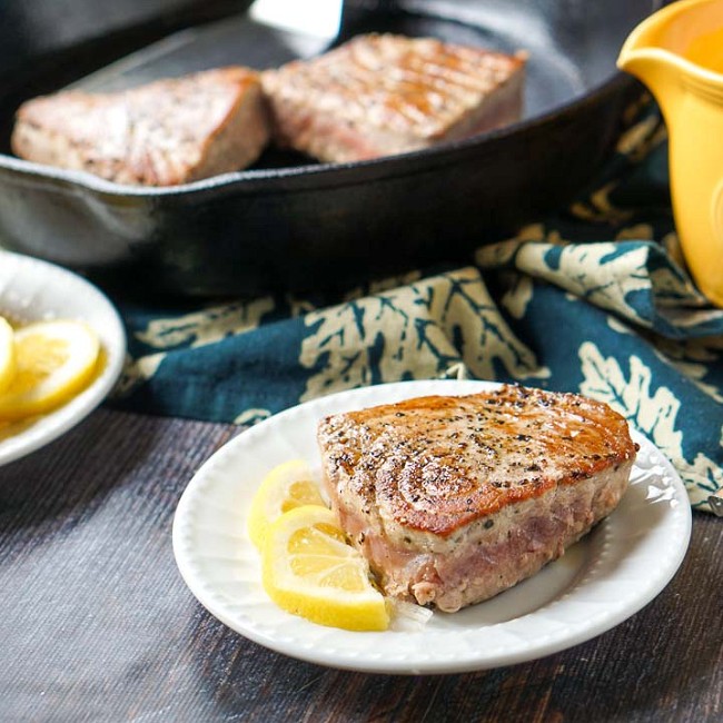 Image of PEPPERED TUNA STEAKS WITH LEMON DIJON CREAM SAUCE