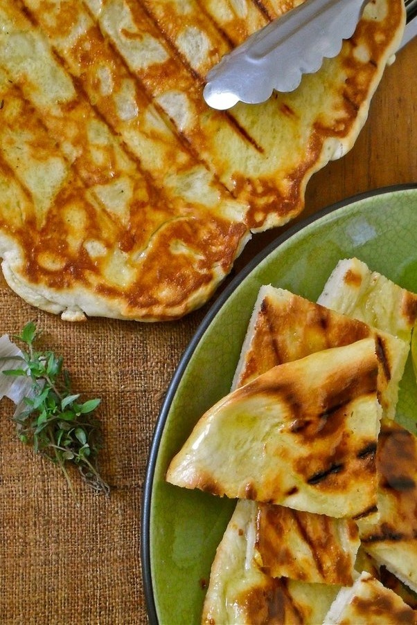 Image of Grilled Cheddar Flatbread with Garlic Thyme-Oil