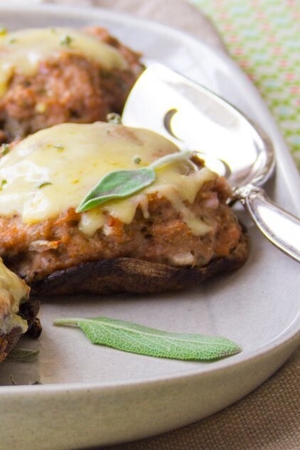 Image of Grilled Cheesy Portobello Caps with Turkey & Sage