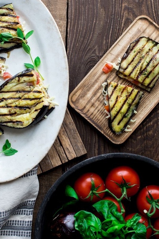 Image of Grilled Eggplant with Tomatoes & Cheddar
