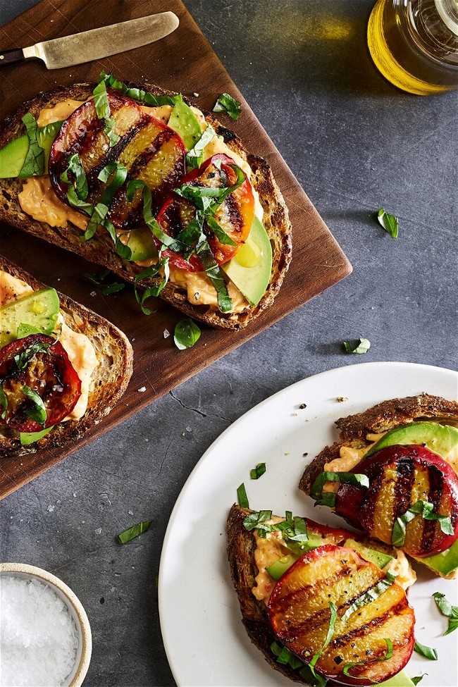 Image of Grilled Peaches & Pimento Toasts