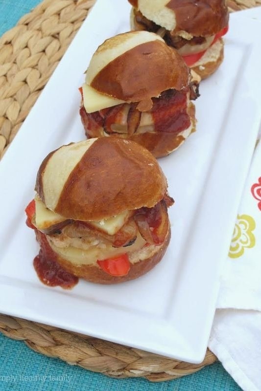 Image of Hawaiian Pineapple Chicken Sliders on Pretzel Buns