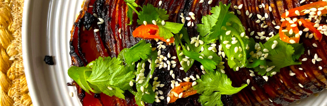 Black Garlic and Miso Hasselback Butternut
