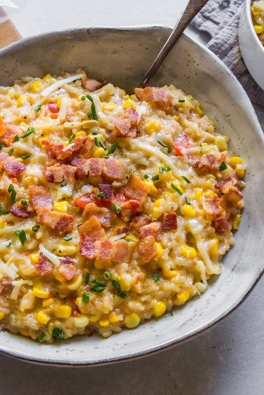 Image of Instant Pot Risotto with Corn, Cheddar, & Bacon