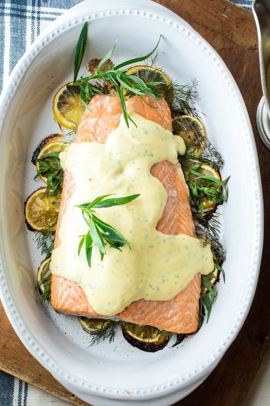 Image of Lemon Baked Salmon with Herb & Greek Yogurt Béarnaise Sauce