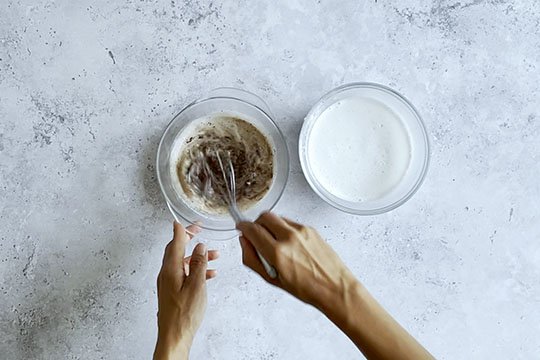 Image of Pour 55ml of the mixture into a bowl with the...