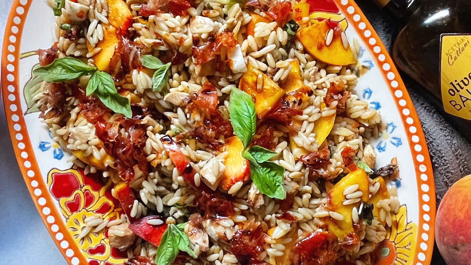 Image of Summer Orzo Salad with Peaches and Crispy Prosciutto