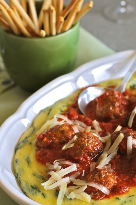Image of Meatballs Marinara with Cheddar-Spinach Polenta