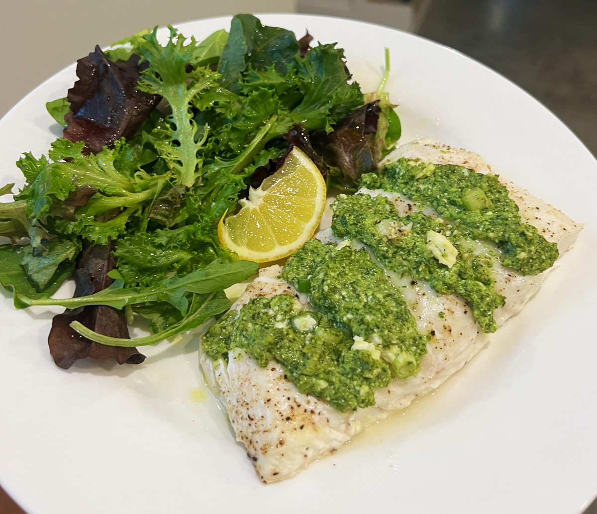 Kale Pesto Stuffed Halibut