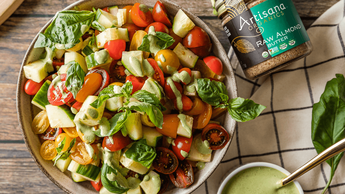 Image of Artisana Tomato and Cucumber Pesto Salad | Whole30, Vegan