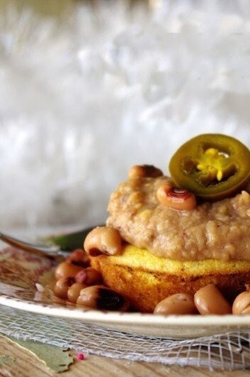 Image of Refried Black Eyed Peas on Jalapeño Cheddar Cornbread