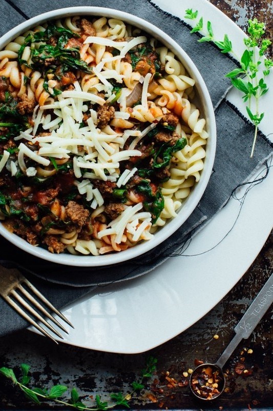 Image of Rotini with Ground Beef & Spinach Recipe