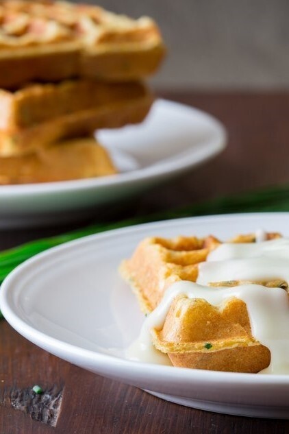 Image of Savory Chive & Cornmeal Waffles with Cheddar Gravy
