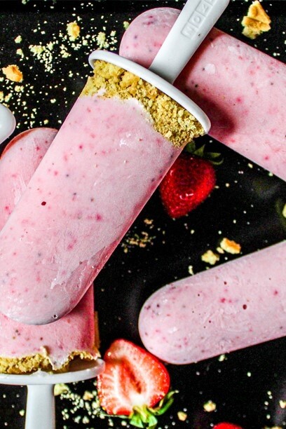 Strawberry Yogurt Pops with Shortbread Crumble