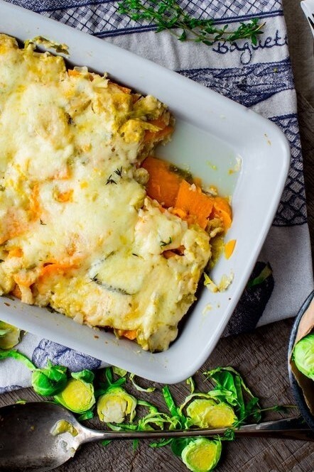 Image of Sweet Potato and Brussels Sprouts Au Gratin