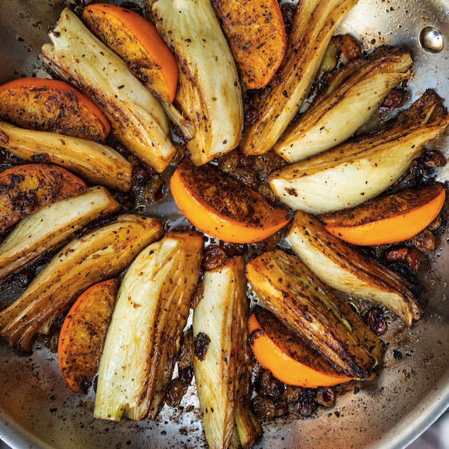 Skillet Braised Fennel with Citrus, Caraway, and Celery Seeds