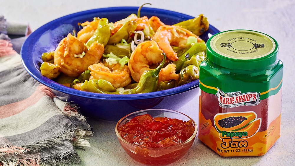 Image of Shrimp and Shishito Pepper Sauté in a Papaya Mirin Sauce