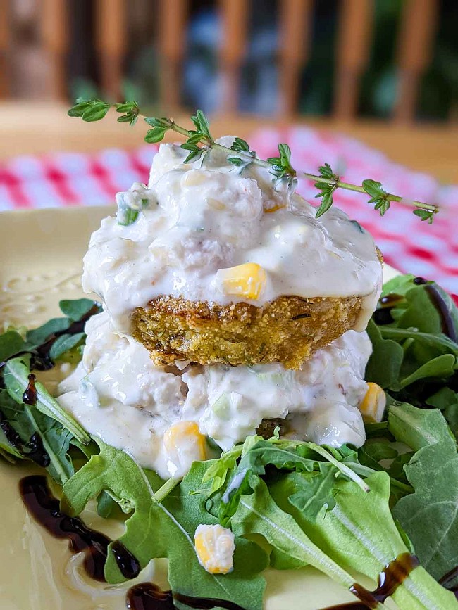 Image of Fried Green Tomatoes with Crab