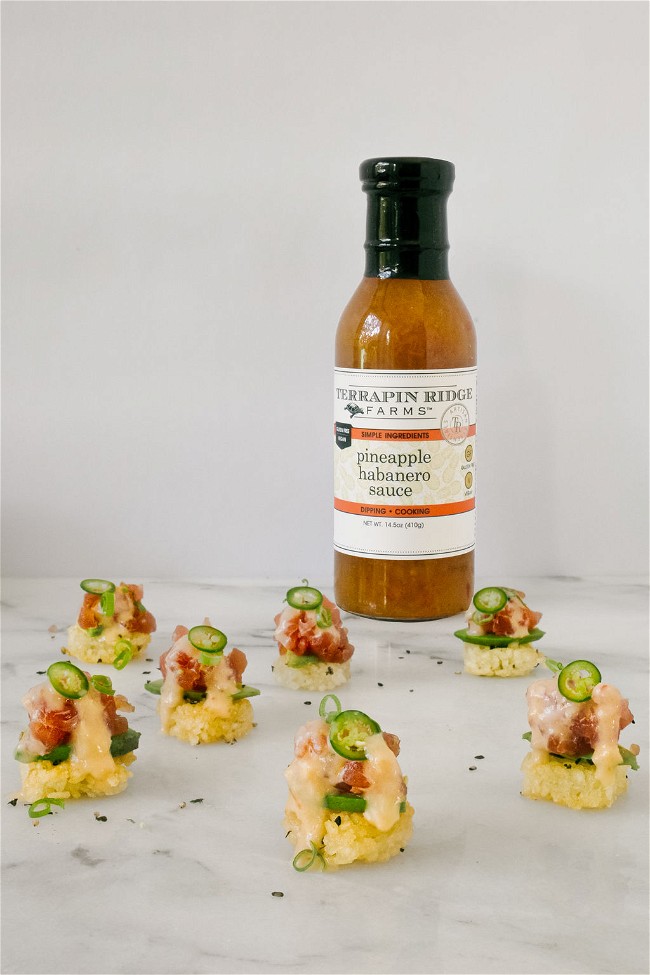 Tuna Tartare, Crispy Rice with Terrapin Ridge Farms Pineapple Habanero Sauce