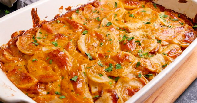 Garlic Kraut Mustard Kielbasa Potato Casserole