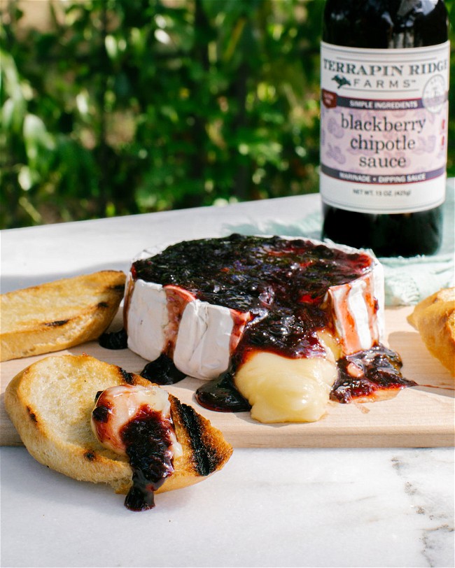 Blackberry Chipotle Grilled Planked Brie