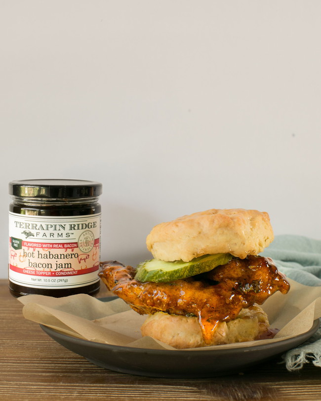 Terrapin Ridge Farms Hot Habanero Bacon Glazed Fried Chicken Biscuit Sandwich