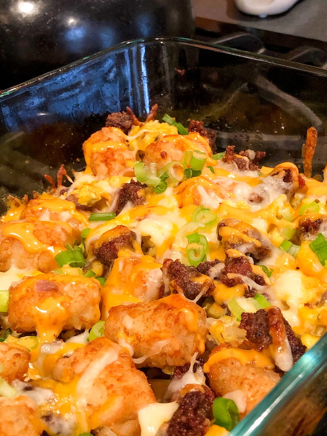 Sriracha Sausage Tater Tot Casserole