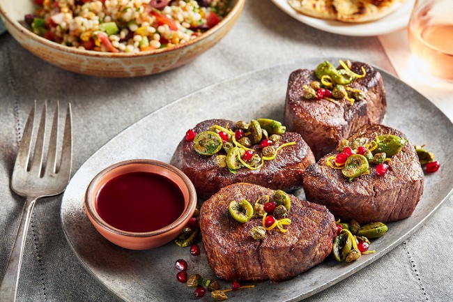 Image of Mediterranean Filet Mignon with Fried Capers and Pomegranate Sauce