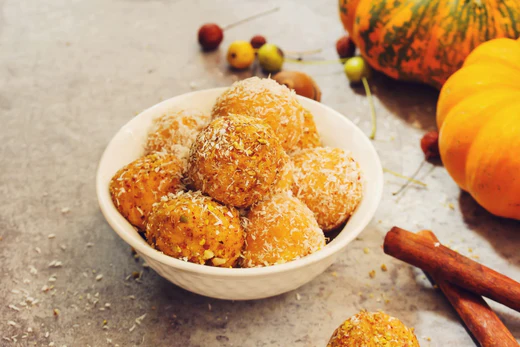 French Vanilla Pumpkin Balls with Macadamia Coconut Dusting