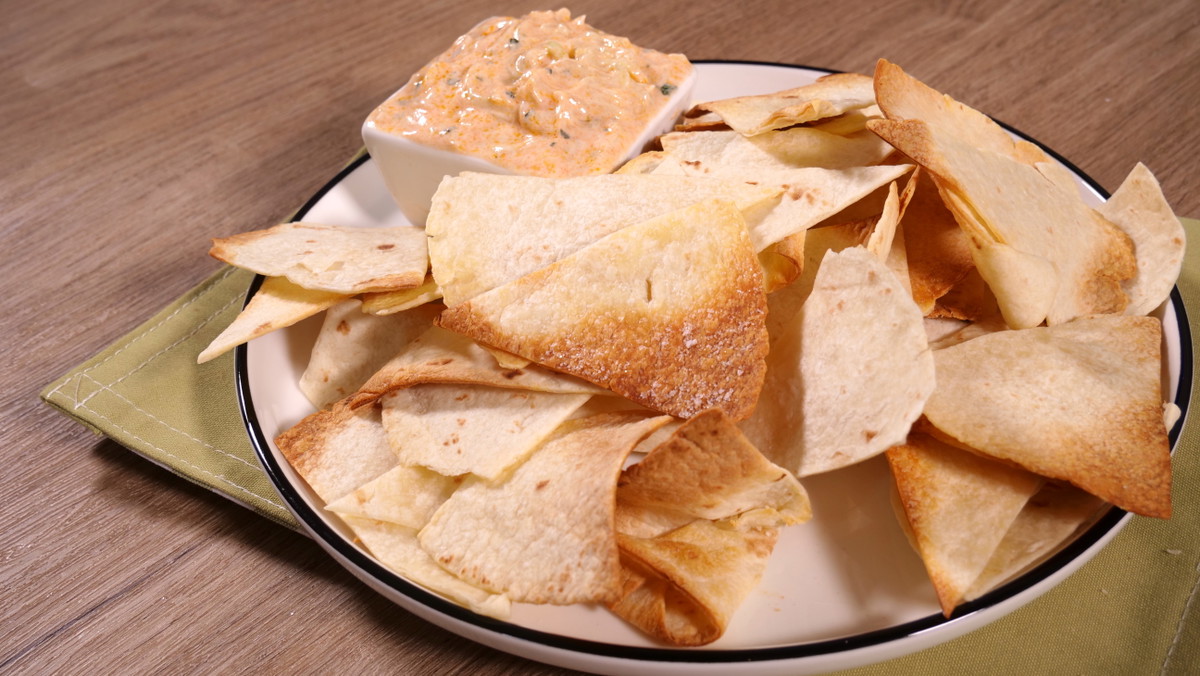 Air fryer Tortilla Chips with Cucumber Dip