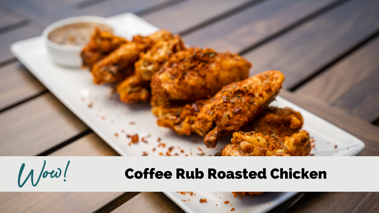 Image of Crispy Coffee Rub Roasted Chicken with White BBQ Sauce