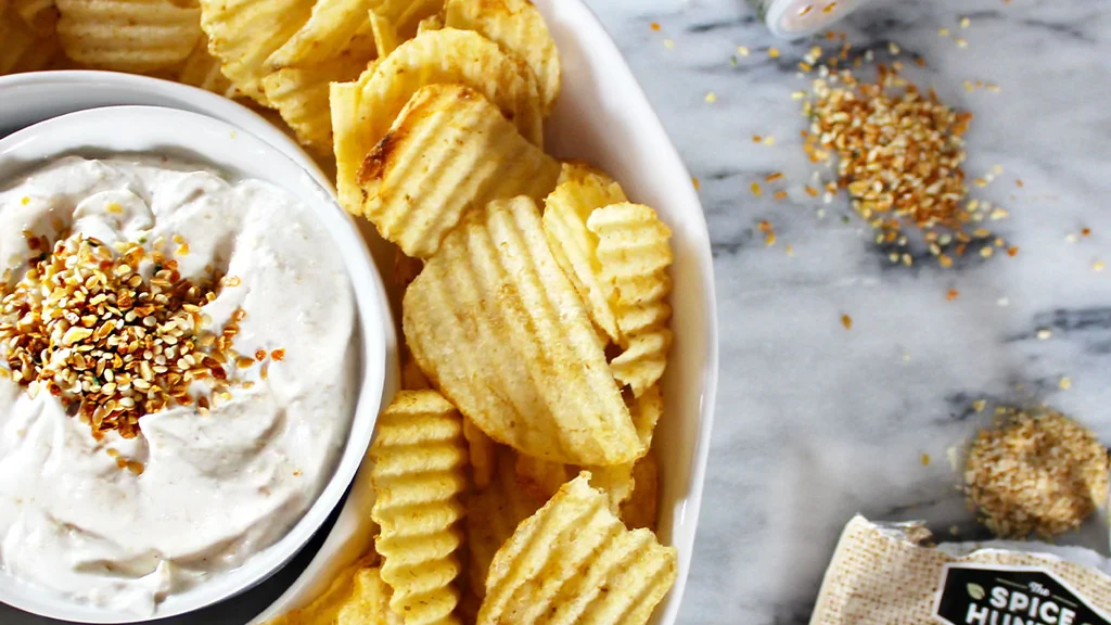 Image of French Onion Dip with Roasted Garlic & Onion Crunch Toppers