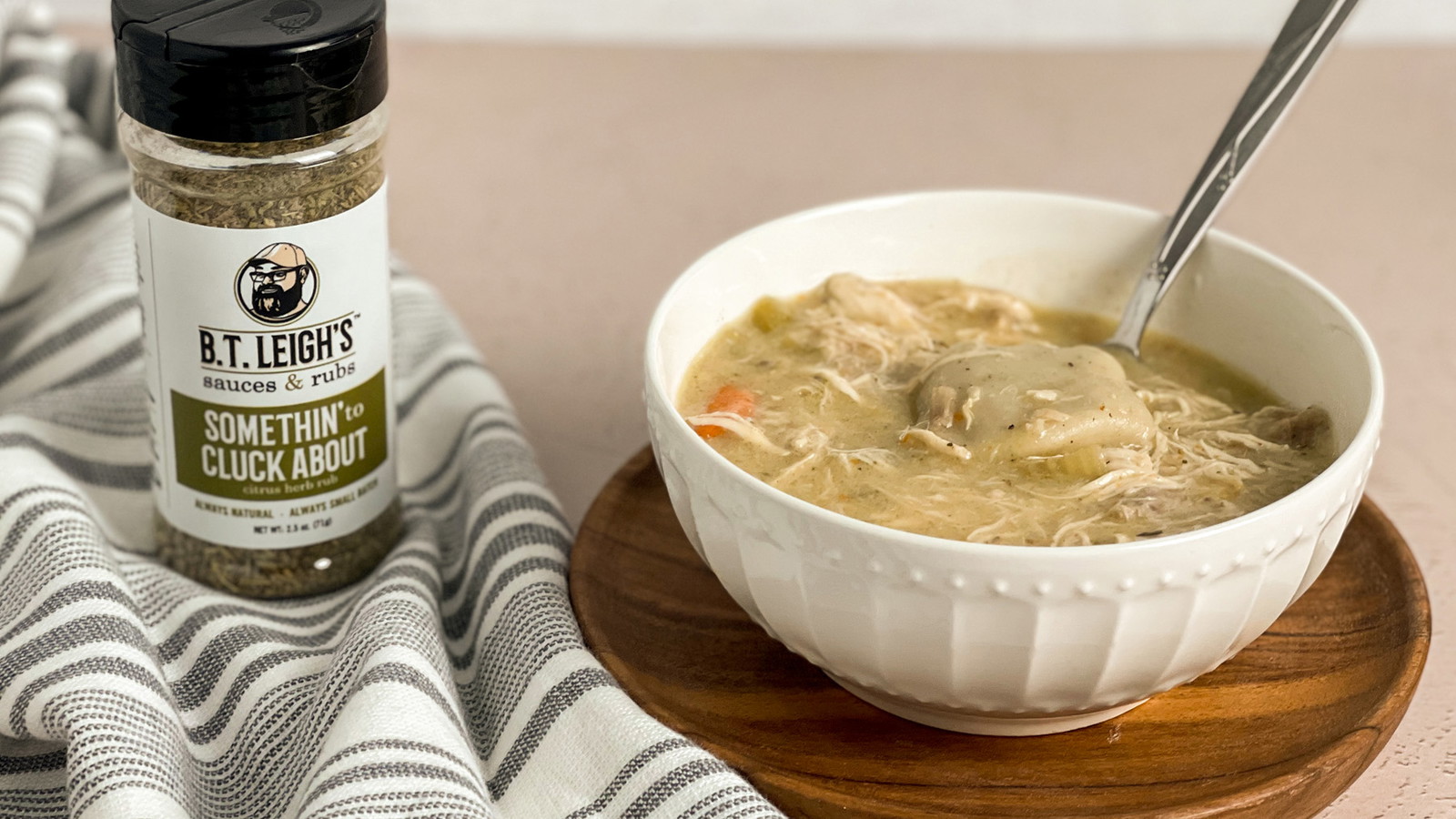 Southern Style Chicken & Dumplings using B.T. Leigh's Somethin' To Cluck About