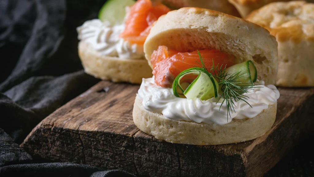 Image of Mini Black Pepper Scones with Smoked Salmon and Dill