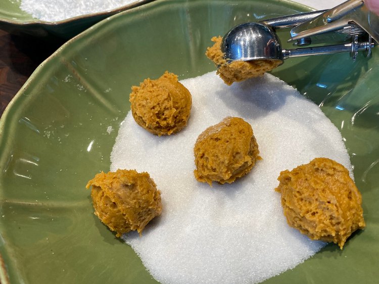 Image of Starting with the granuated sugar, using your cookie scoop, drop...