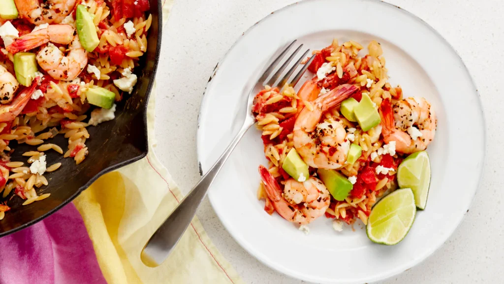 Image of Mexican-Spiced Shrimp and Orzo Skillet