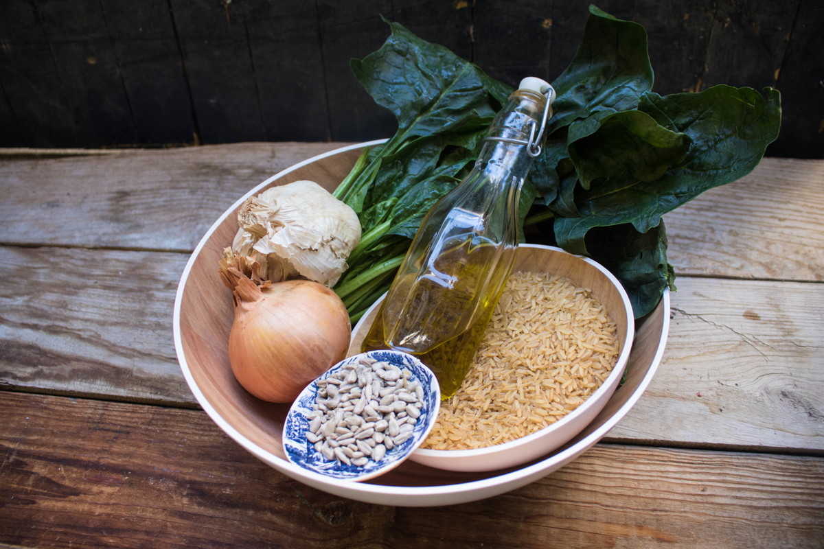 Recipe-04-Greek Snanakorizo with Brown Rice. (greek spinach risotto)